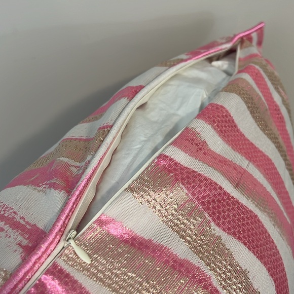 Callisto Home Pink White Gold Metallic Ribbons Oversized Decorative Pillow 24x24 - Picture 9 of 11